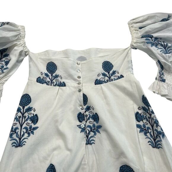 Neve & Noor NWT Elle Fleur De Saphir Midi Dress White and Blue Size XS - Picture 3 of 11